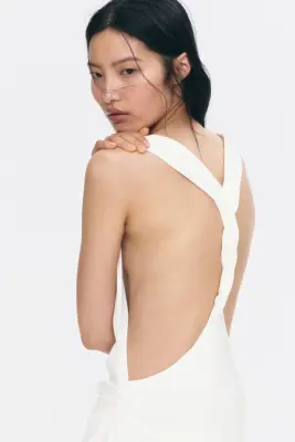 Robe en twill avec détail torsadé - Blanc — photo 3