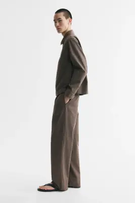 Pantalon large Relaxed Fit - Marron foncé/carreaux — photo 4