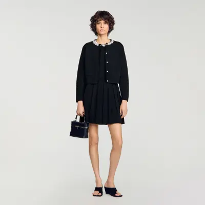 Cardigan avec col à fleurs perlées