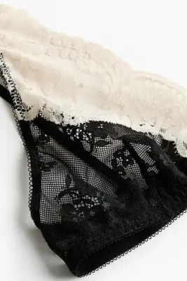 Soutien-gorge souple en dentelle - Noir/crème — photo 4