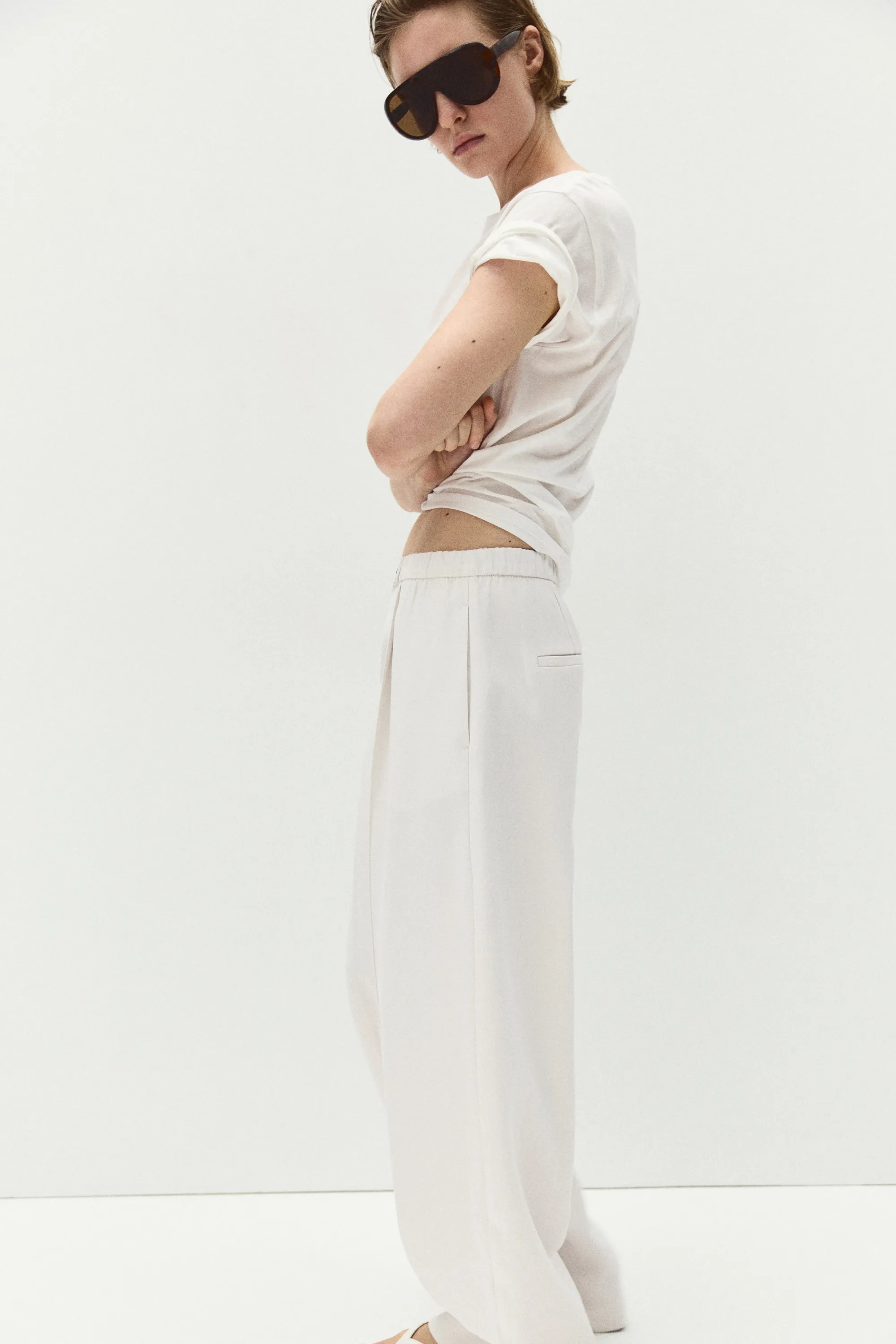 Pantalon barrel avec plis - Crème