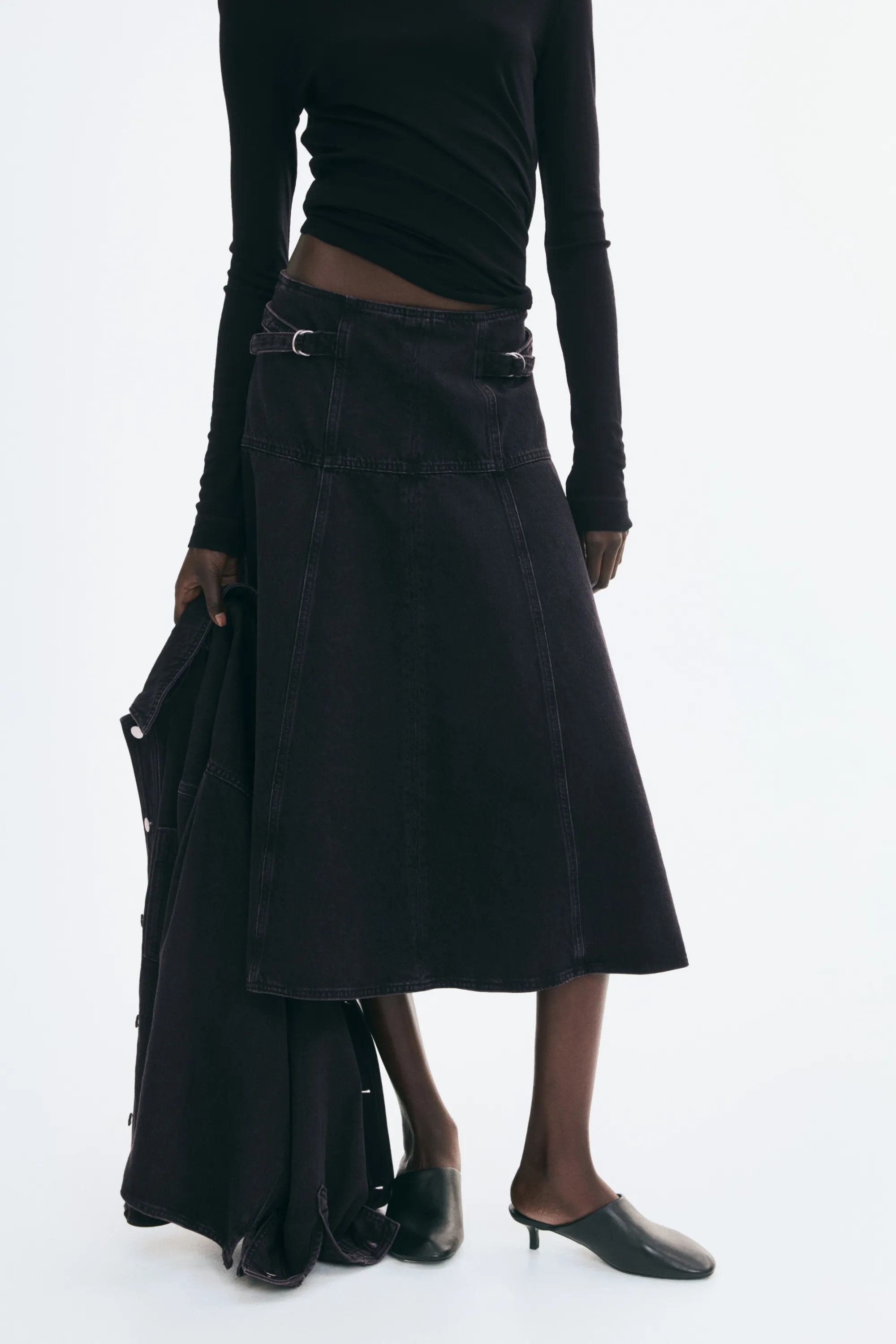 Jupe évasée en denim - Noir denim