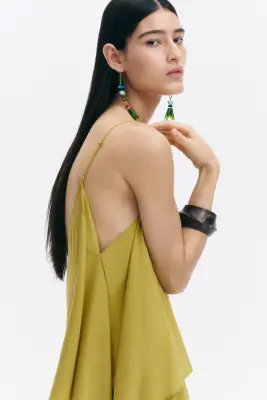 Robe en crêpe à effet drapé - Vert-jaune — photo 4