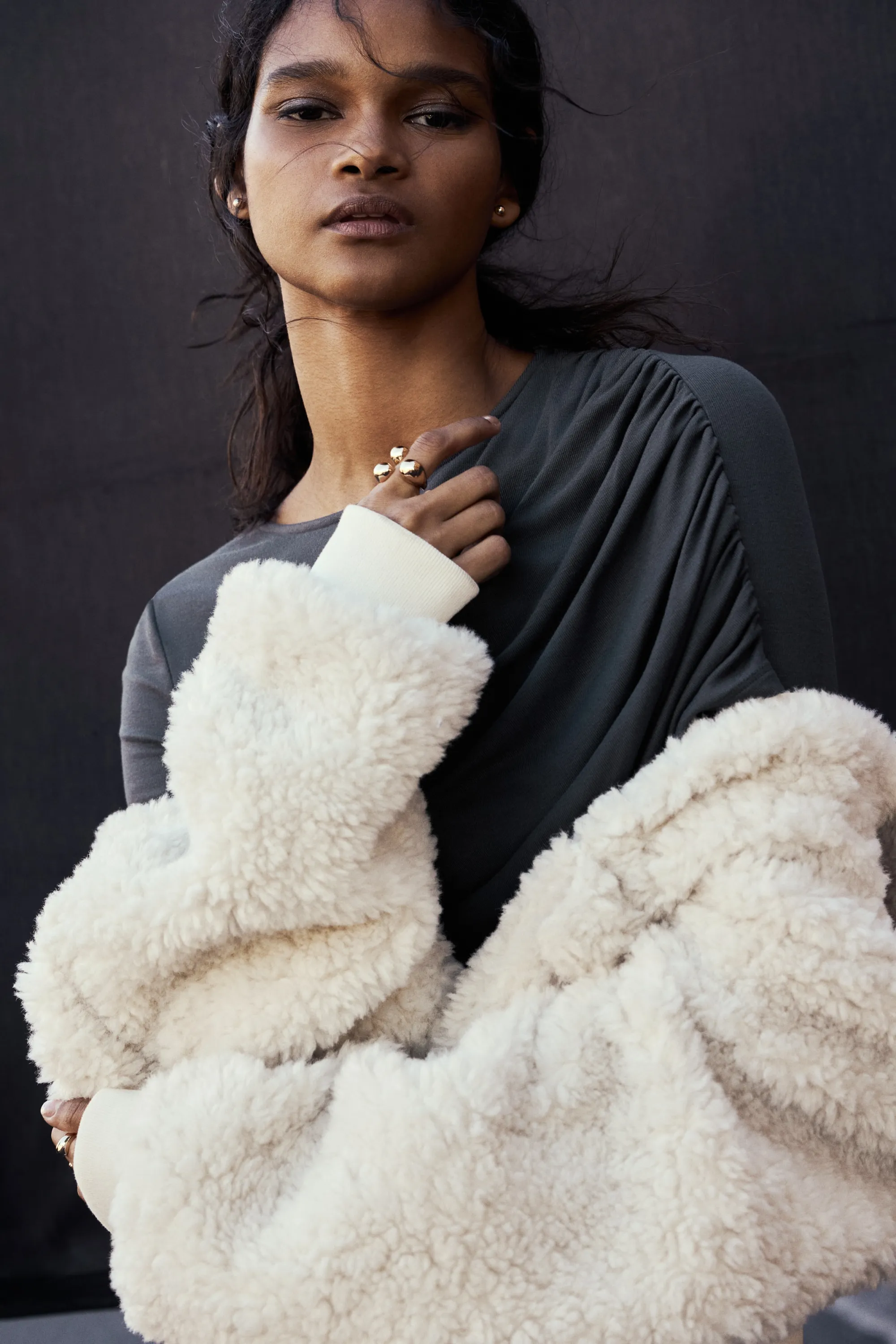Top en viscose à effet drapé - Gris foncé