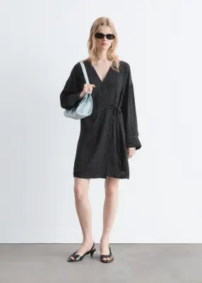 Robe courte portefeuille - Noir/À pois — photo 2