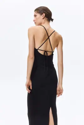 Robe midi à encolure dégagée - Noir — photo 3
