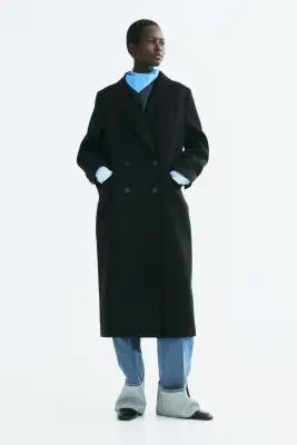 Manteau à fermeture croisée en laine mélangée - Noir — photo 2