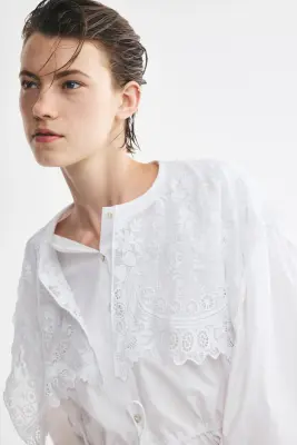 Blouse en coton avec dentelle - Blanc — photo 3