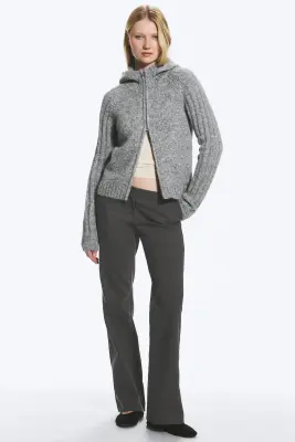 Sweat à capuche zippé confectionné - Gris poudré chiné — photo 2