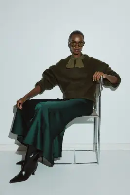 Jupe maxi en satin - Vert foncé — photo 2