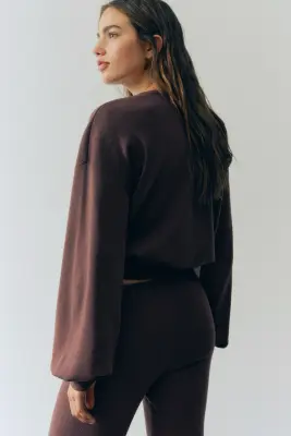 Pull à manches ballon en maille fine - Taupe foncé — photo 2