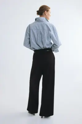 Pantalon large avec ceinture - Noir — photo 3