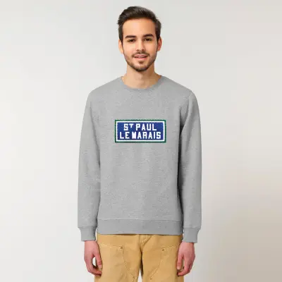 SWEAT SHIRT COTON BIO BRODÉ - SAINT PAUL LE MARAIS - GRIS — photo 4