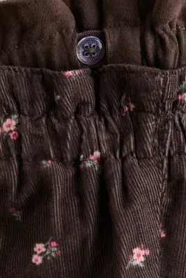 Pantalon doublé en velours côtelé - Marron foncé/fleuri — photo 3
