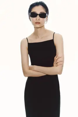 Robe à bretelles fines en jersey - Noir — photo 1