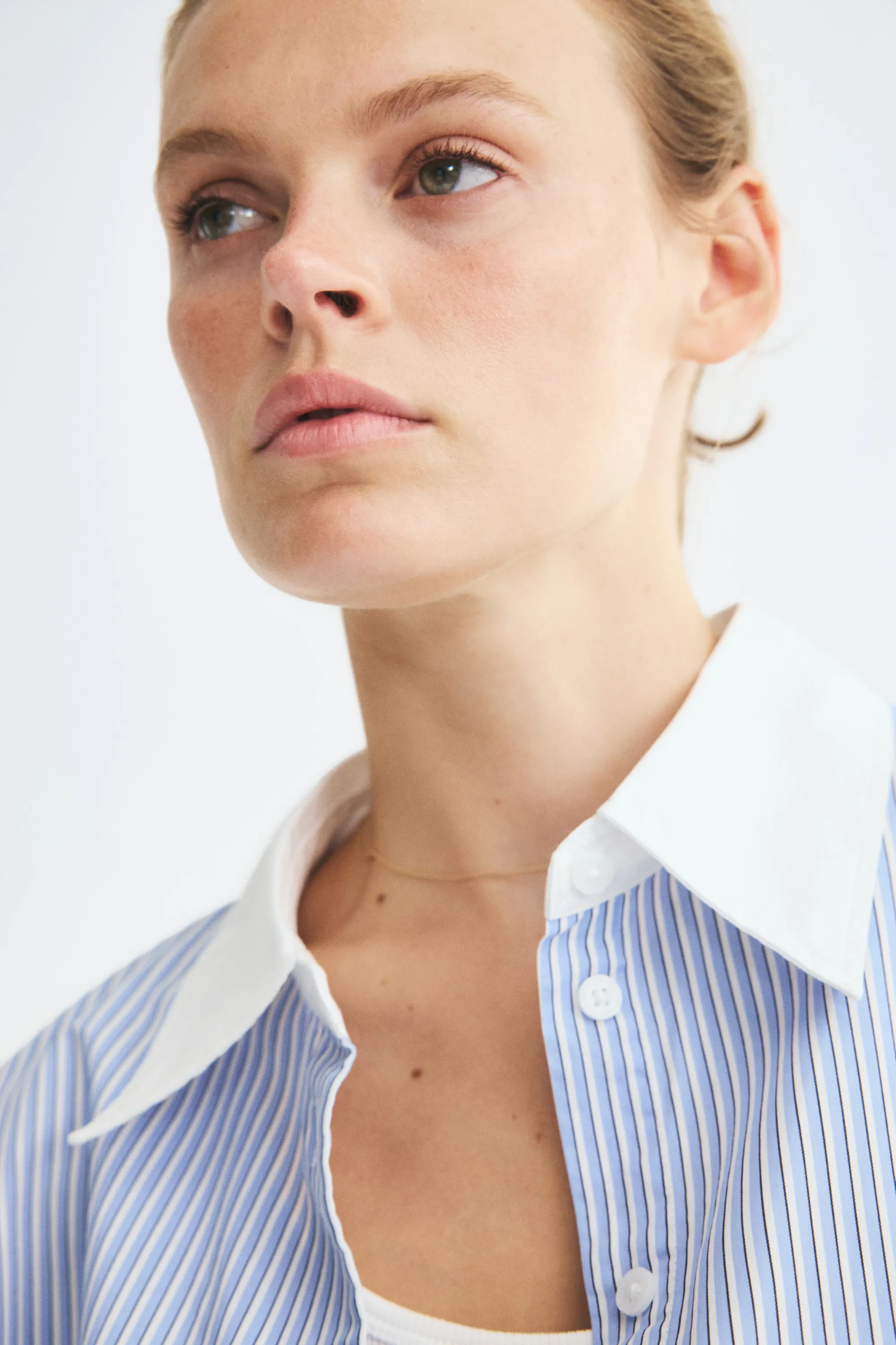 Chemise en popeline de coton - Bleu clair/rayé