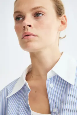 Chemise en popeline de coton - Bleu clair/rayé — photo 1