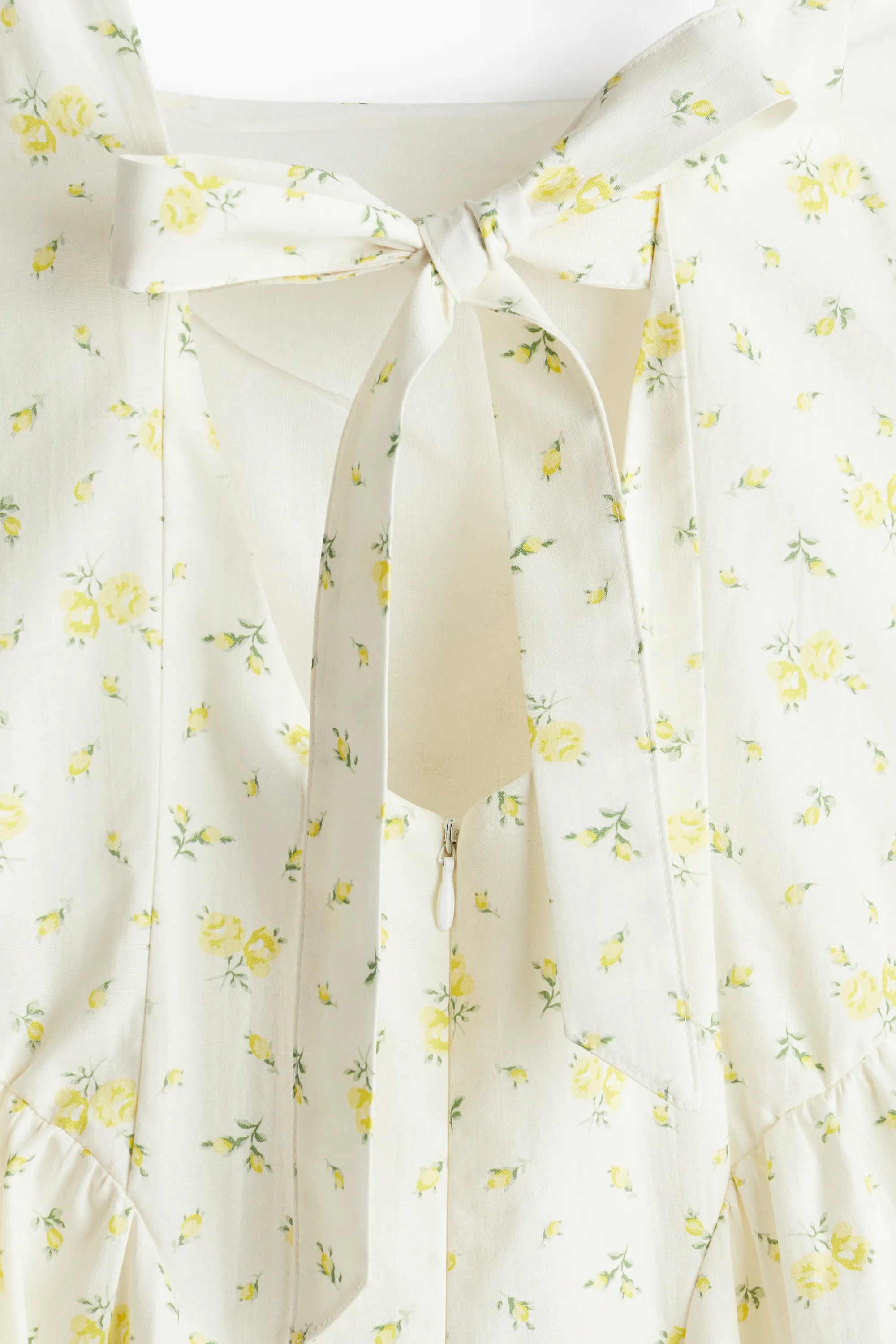 Robe en popeline avec liens à nouer dans le dos - Blanc/fleuri