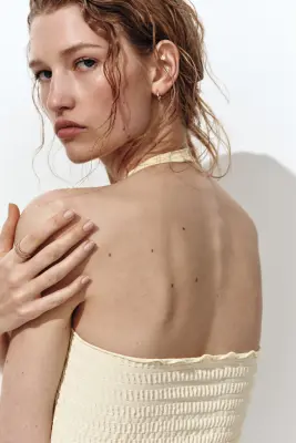 Smocked halterneck top - Jaune clair — photo 3