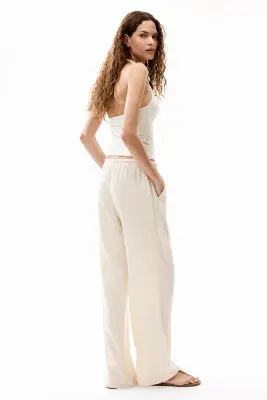 Pantalon en lin mélangé avec cordon de serrage - Beige clair — photo 2