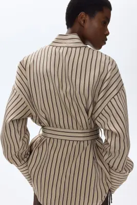 Top croisé avec ceinture à nouer - Beige/rayé — photo 3