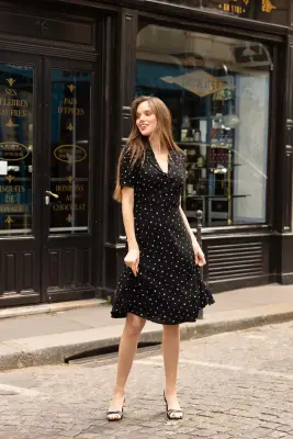 Selena Midi Dress - Black white floral — photo 3