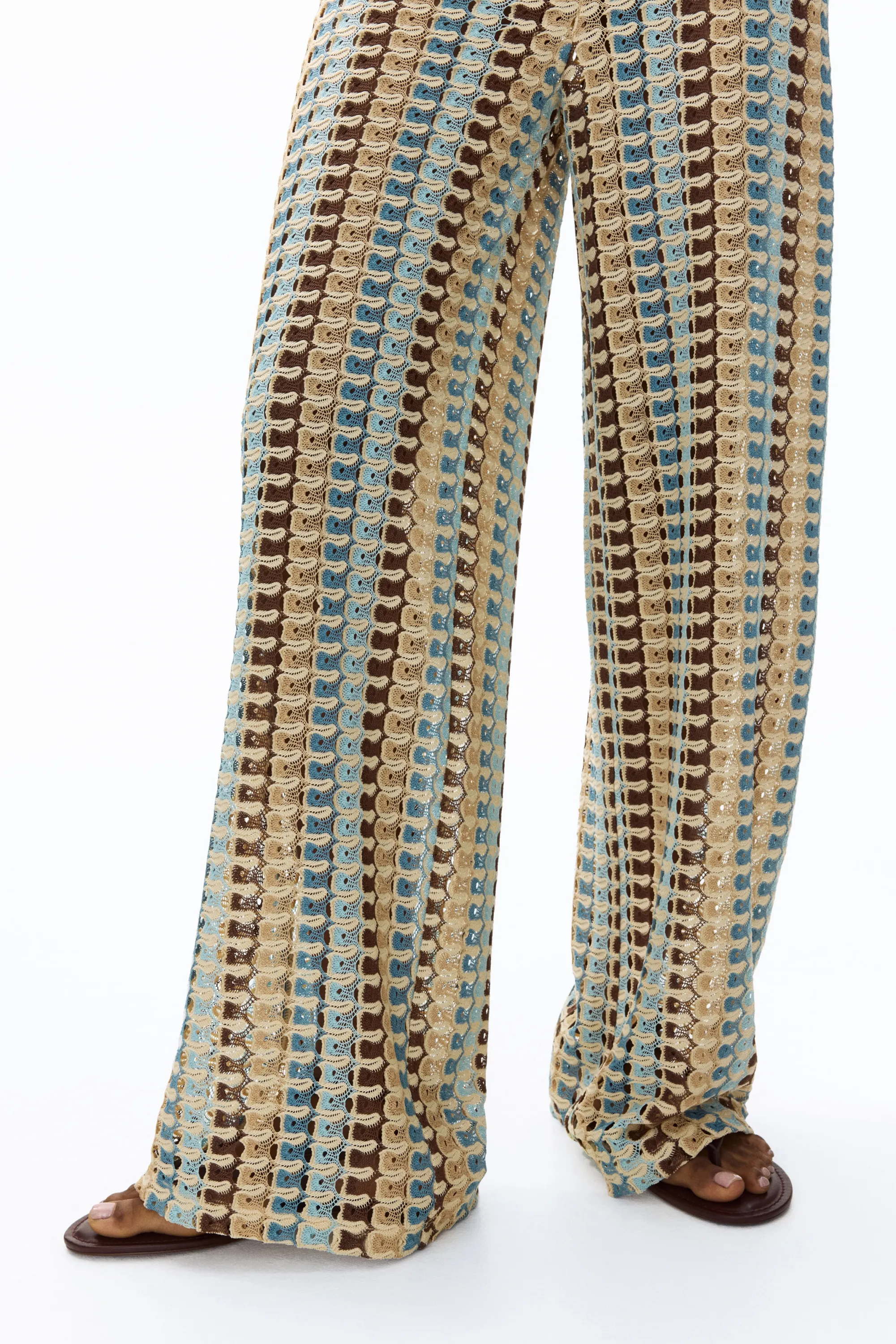 Pantalon évasé à taille élastique - Beige clair/motif