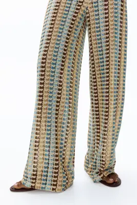 Pantalon évasé à taille élastique - Beige clair/motif — photo 1