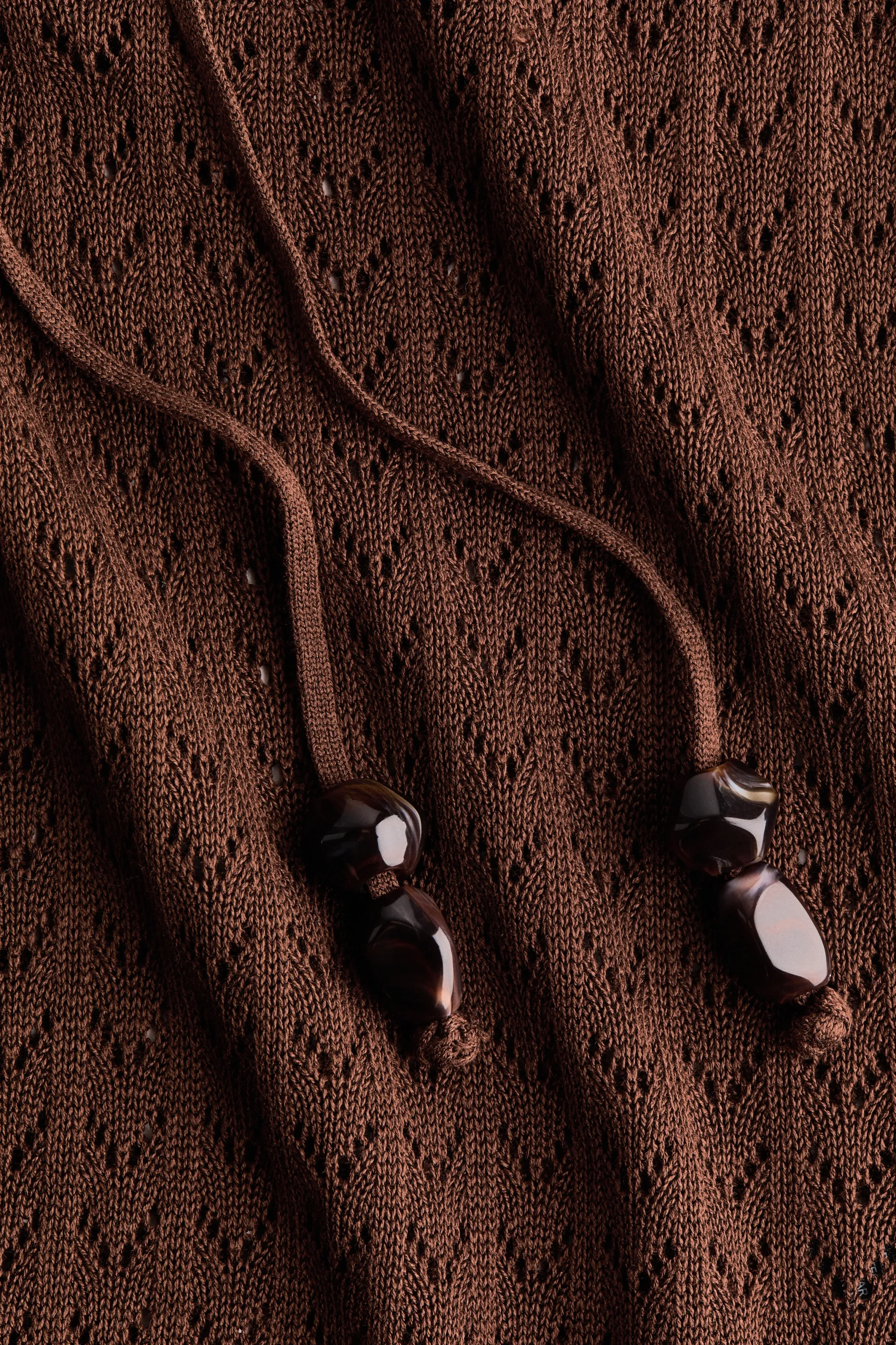 Pointelle-knit tie-detail top - Marron foncé