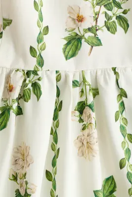 Robe à bretelles fines avec jupe évasée - Blanc/fleuri — photo 3