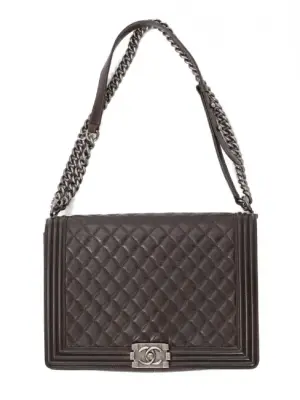 Sac en cuir matelassé gris foncé BOY grand modèle chaîne argent Retail price 7500€ — photo 1