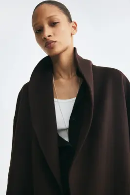 Manteau oversize fait main en laine mélangée - Marron foncé — photo 2