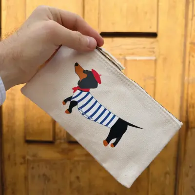 POCHETTE IMPRIMÉE - TECKEL MARINIÈRE - COTON RECYCLÉ - ÉCRU — photo 3
