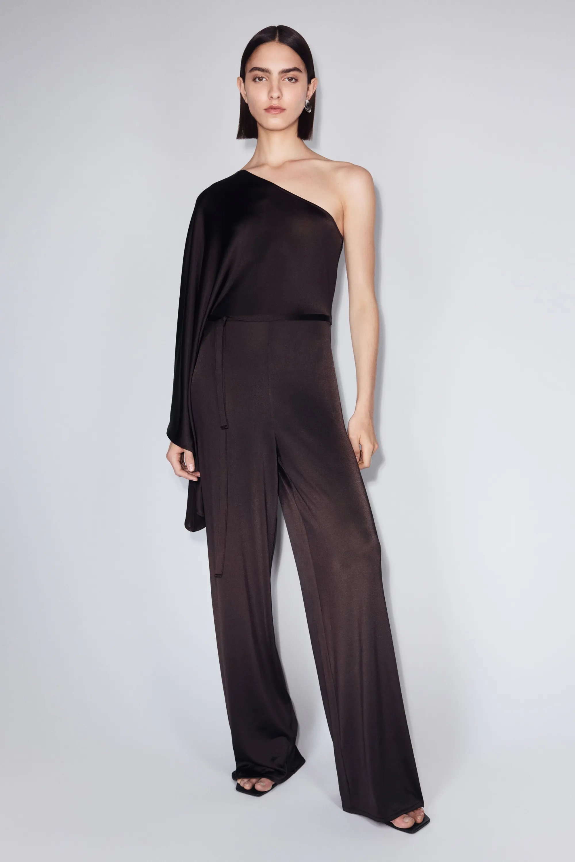 Tie-belt one-shoulder jumpsuit - Bordeaux