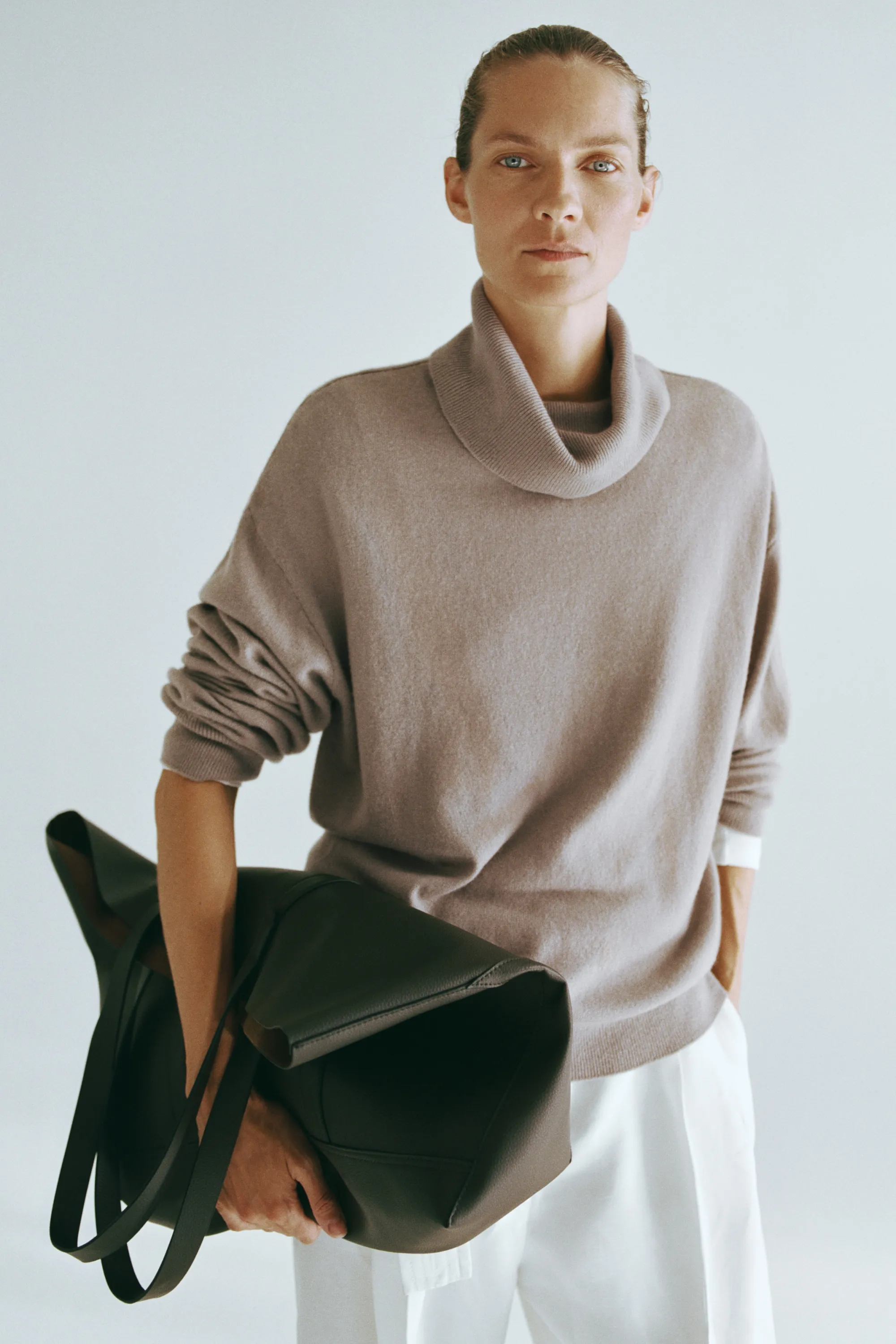Pull col roulé en cachemire - Taupe clair