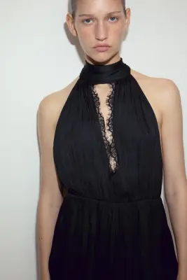 Combi-short dos nu avec dentelle - Noir — photo 1