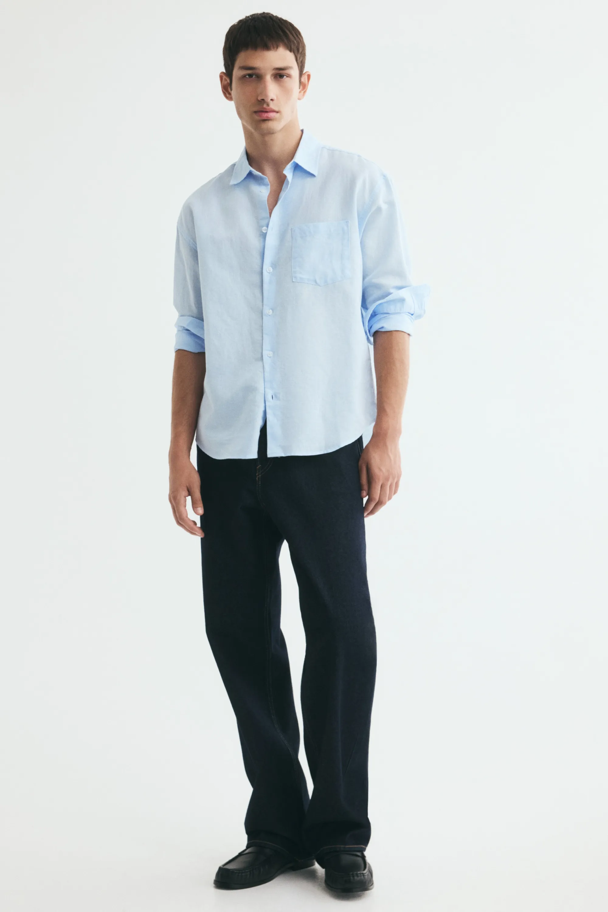 Chemise Relaxed Fit en lin mélangé - Bleu clair