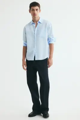 Chemise Relaxed Fit en lin mélangé - Bleu clair — photo 1