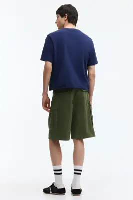 Short cargo Loose Fit en coton - Vert kaki — photo 2