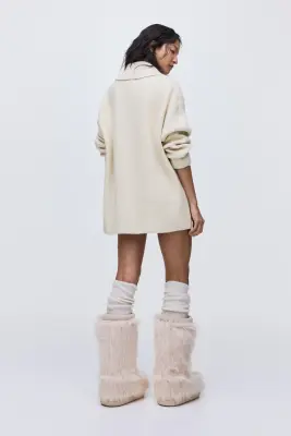 Pull en maille côtelée avec col châle - Crème — photo 3
