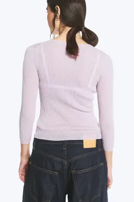 Pull ajusté en maille à col en V - Rose clair — photo 3
