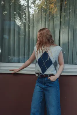 Pull sans manches à carreaux — photo 3