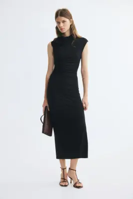 Robe en jersey jacquard avec rose appliquée - Noir — photo 2
