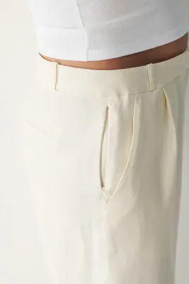 Pantalon chic Easy-care en lin mélangé - Crème — photo 3