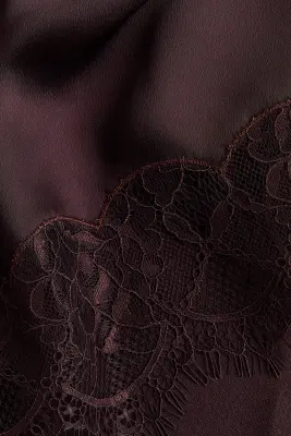MAMA Jupe en satin avec dentelle - Marron foncé — photo 4