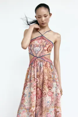 Robe découpée avec dos nu - Orange clair/motif cachemire — photo 3