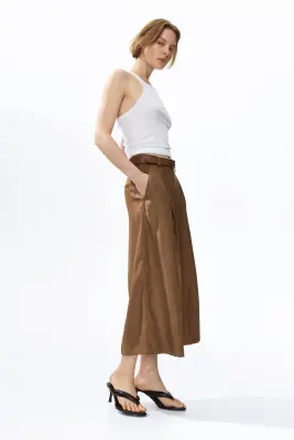 Jupe-culotte en twill avec ceinture - Beige foncé — photo 4