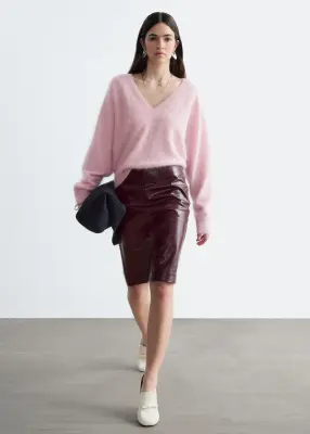 Pull à col en V côtelé en cachemire brossé - Rose — photo 2