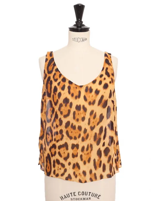 Débardeur en soie imprimé léopard marron, noir et beige Prix boutique 250 € Taille M