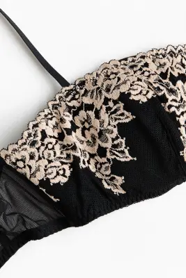 Soutien-gorge bandeau paddé en dentelle - Noir/crème — photo 4
